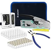 VCELINK Upgraded RJ45 Crimp Tool Kit for CAT7/6A/6/5E/5 with a Pass Through Network Crimper, Cable Tester, 50PCS Cat6 RJ45 Co