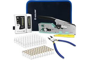 VCELINK Upgraded RJ45 Crimp Tool Kit for CAT7/6A/6/5E/5 with a Pass Through Network Crimper, Cable Tester, 50PCS Cat6 RJ45 Co