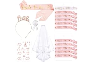 16PCS Bride to Be and Team Bride Bracelets Set with 10 Team Bride Bracelets, 1 Bride Bracelet, Veil, Badge, Tiara, Temporary 