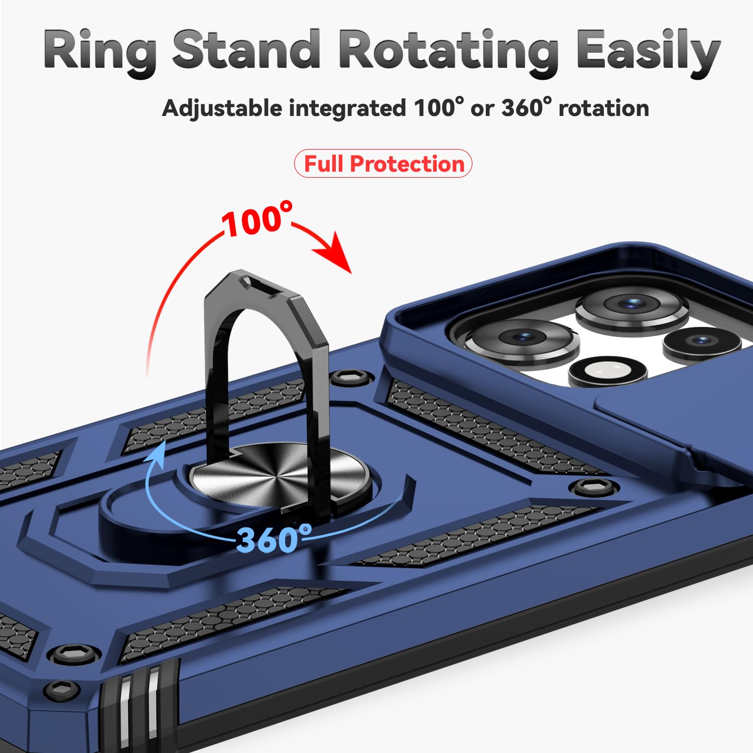 for Moto G Power 2025 Case, with Camera Lens Cover Screen Protector, Dual Layer Military-Grade Drop Tested Magnetic Ring Holder Kickstand Protective Phone Case for Moto G Power 2025 (Navy Blue)