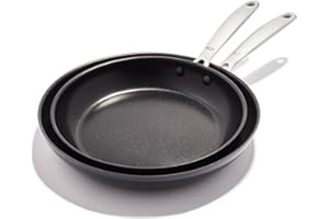 OXO SoftWorks 10" & 12" Frying Pan Skillet Set, PFAS-Free Ceramic Nonstick, Induction Ready, Durable Hard Anodized Cookware, 
