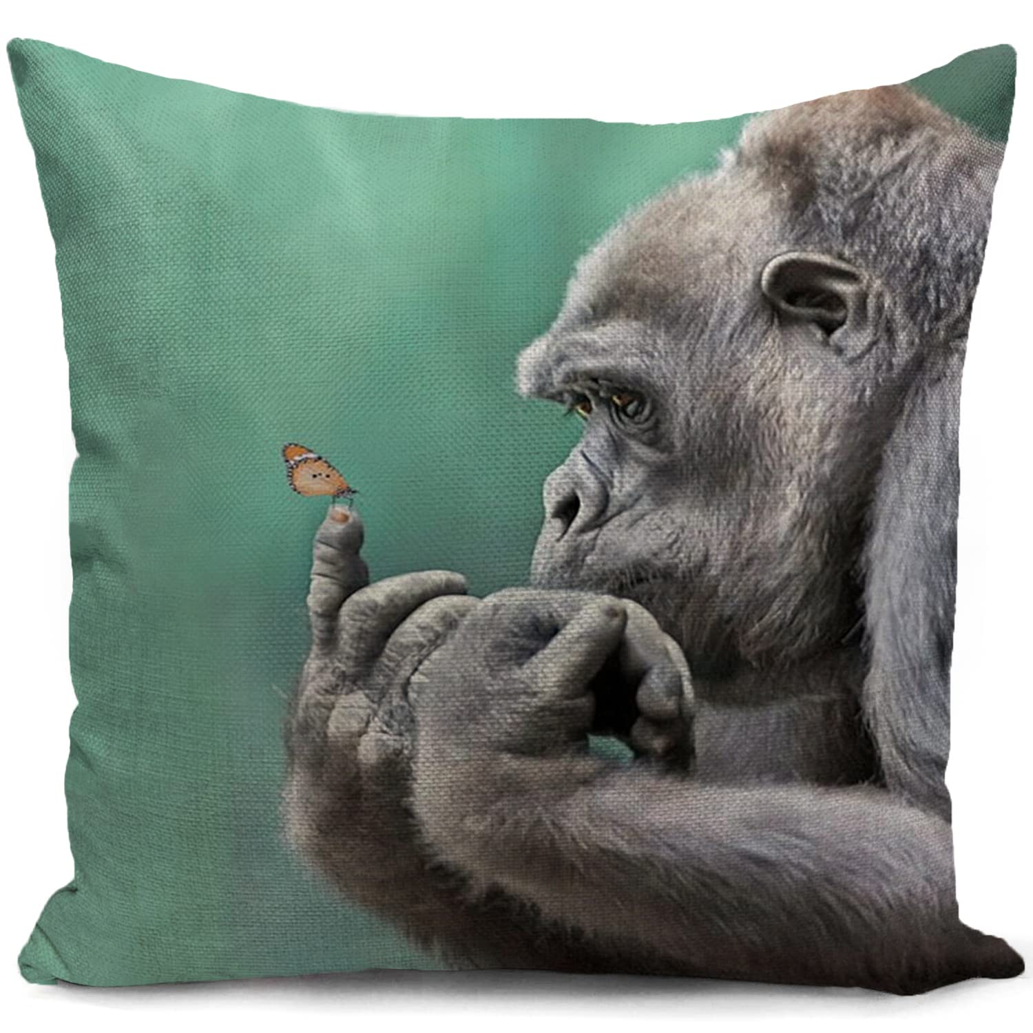 HUASHUZI Gorilla Cushion Cocer Teal Gorilla Decorations Gifts Ornaments Pillow Cover Home Decor for Livingroom Couch Bed Sofa Decor Throw Case 18"x18"(45x45cm)