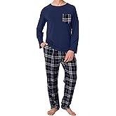 BAMBOO COOL Mens Christmas Pajamas Set Plaid Pjs Pijama Soft Lightweight Sleepwear Long Sleeve Woven Pants with Pockets