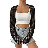 Women's Lightweight Crop Cardigan Crochet Knit Long Sleeve Bolero Shrug Sweater