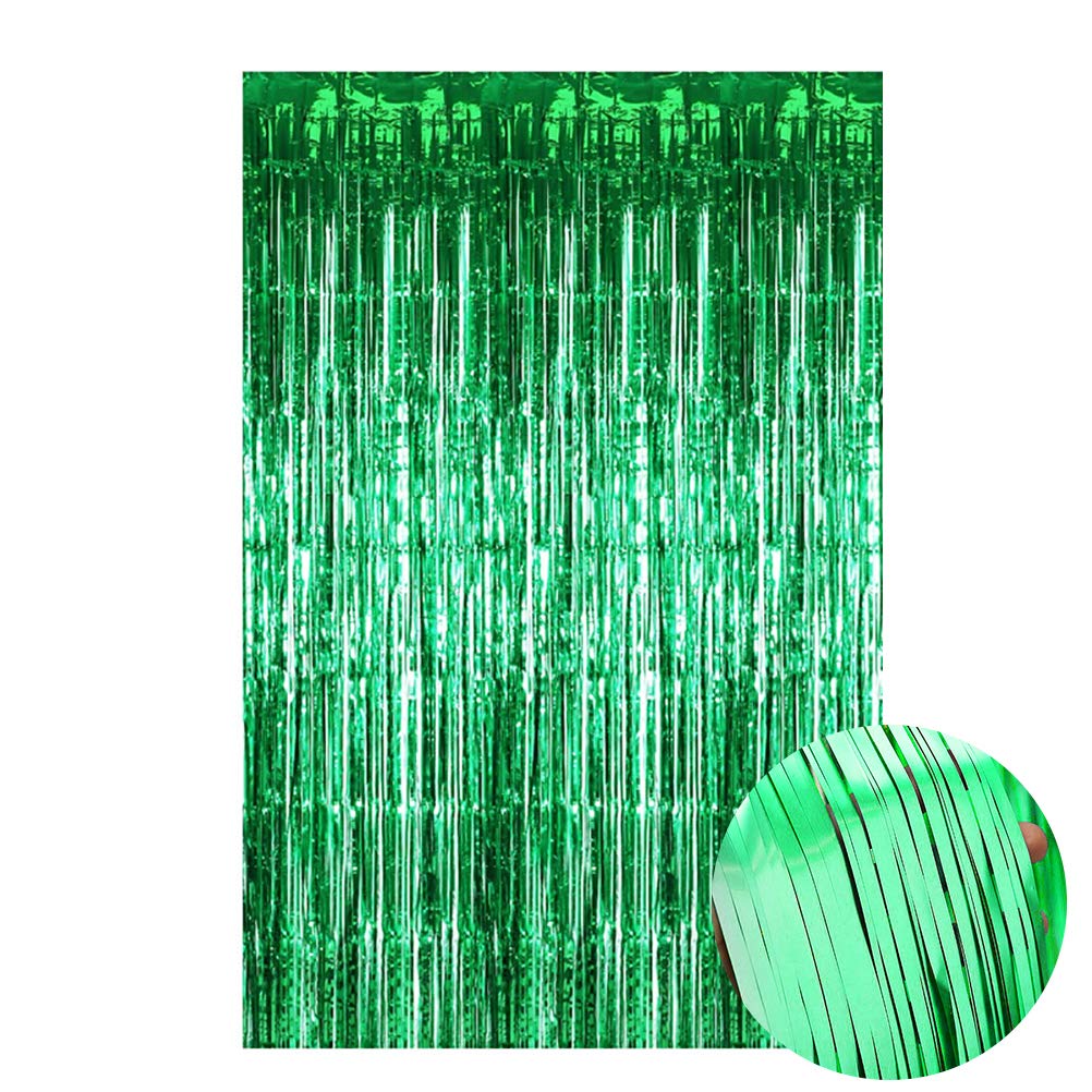 nuoshen Foil Fringe Curtains, 1 * 3m/ 3.3 * 9.8Ft Green Foil Shimmer Curtain Metallic Tinsel for Birthday Wedding Party Christmas Decorations