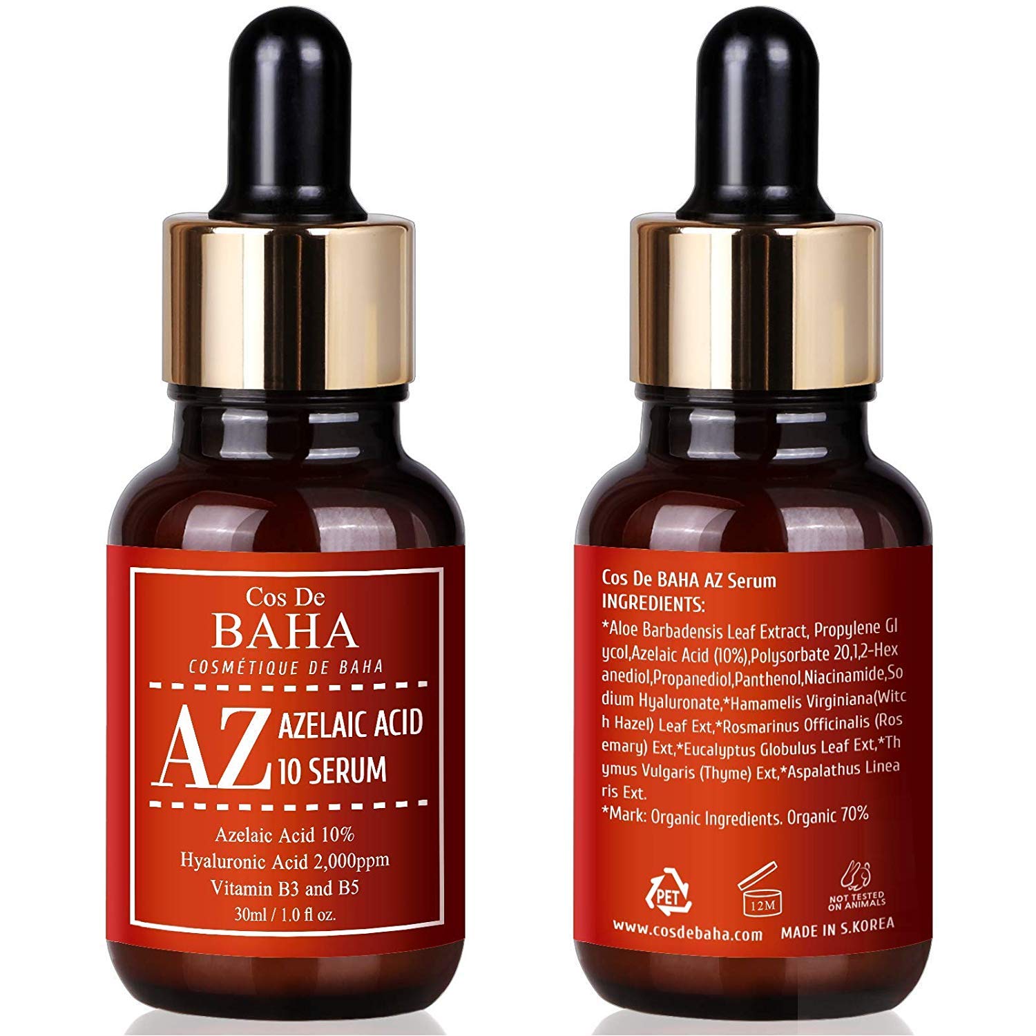 Azelaic Acid 10% Serum 1oz with Niacinamide - Rosacea Skin Care Product + Reduce Cystic Acne Scar + Redness Relief Face + Pimple Pigmentation Blackhead + Vitamin B3 + B5, Gluten Free, 1oz (30ml): Beauty