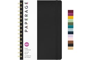 PAPERAGE Lined Spiral Journal Notebook, (Black), 160 Pages, Hardcover Journal for Women & Men, Medium 5.5 in x 8 in - 100 GSM, Thick Paper, Spiral Notebook for Work, School & Journaling