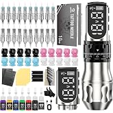 DQFART Wireless Tattoo Machine Kit 2 Batteries 7 Strokes Tattoo Pen | Complete Tattoo Kit, Dual Battery, 7 Strokes, 20 cartridge, 7 Ink