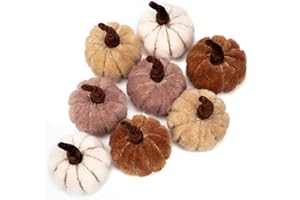 DILATATA 8 Pcs Assorted Faux Sherpa Pumpkins 3.5" Small Decorative Plush Fabric Pumpkins Small Pumpkins for Fall Autumn Table Centerpiece Farmhouse Halloween Thanksgiving Mantel Decor
