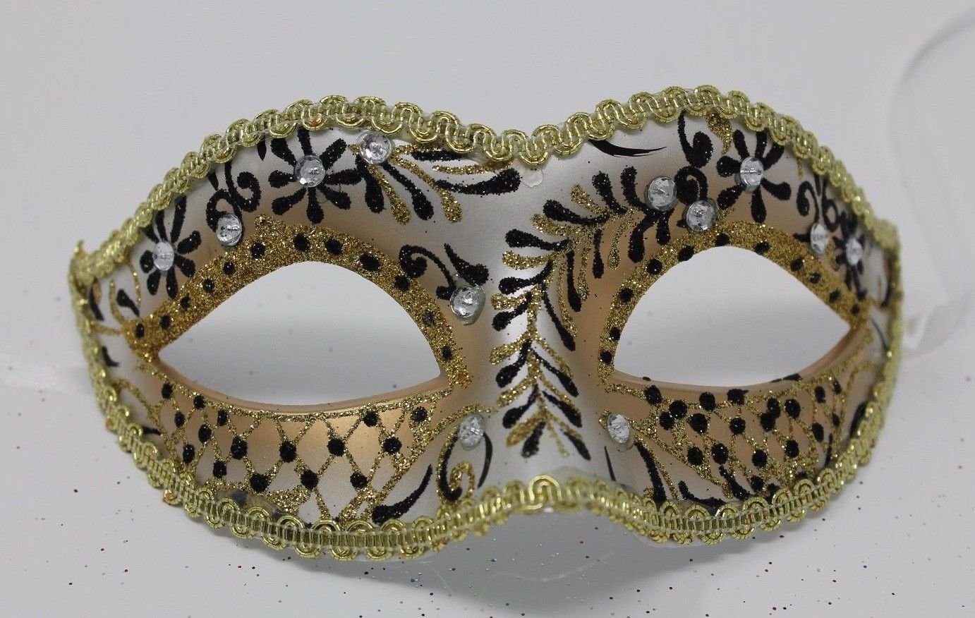 LADIES GOLD & BLACK CRYSTAL JEWELLED VENETIAN MASQUERADE CARNIVAL PARTY EYE BALL MASK