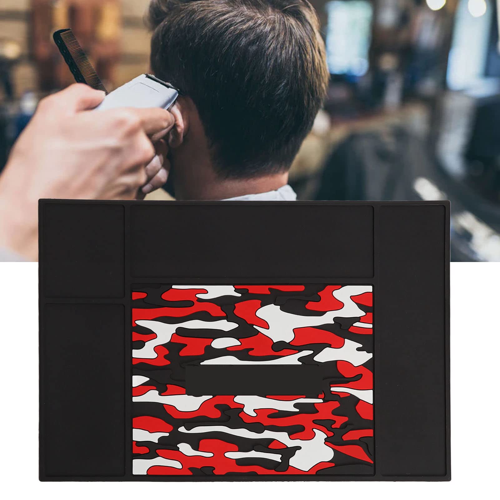 Barber Mat, Salon and Barber Shop Mat Slip Resistant Salon Barber Station Organizer Pad Hot Tools Station Organizer Flexible Silicone Mat Hair Styling Tools Mat Heat Resistant Mat Tray for Barbershop