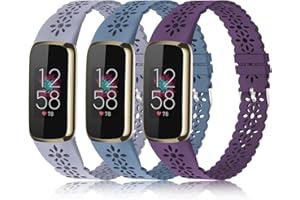 WEWATRI 3 Pack Slim Sport Bands Compatible with Fitbit Luxe Band for Women, Soft Silicone Lace Thin Hollow-Out Replacement Wristbands Breathable Bands for Fitbit Luxe Fitness Smart Watch