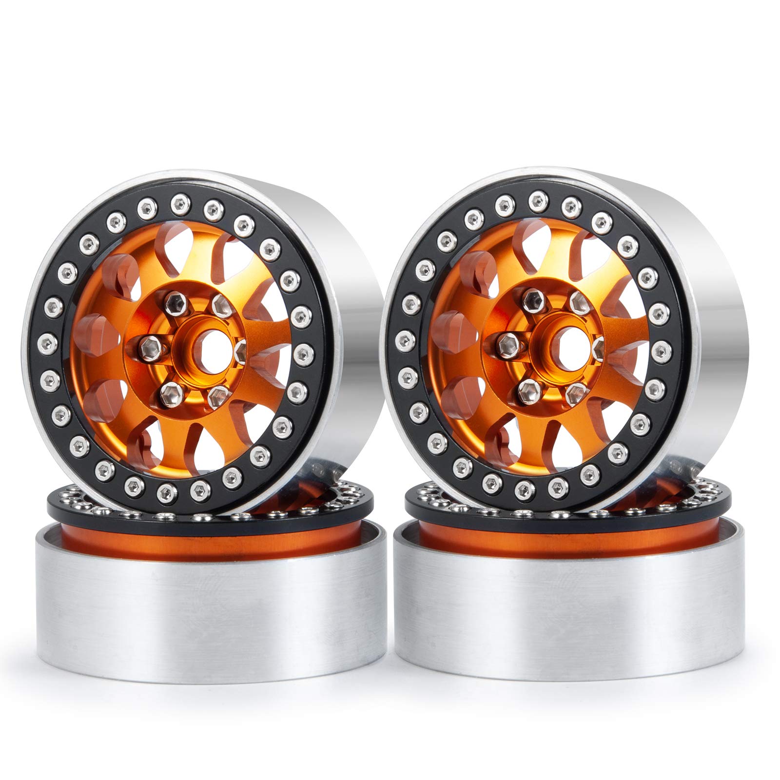 XUNJIAJIE 4PCS Aluminium Alloy 1.9inch RC Beadlock Wheels Rims for 1/10th RC Crawler Car Axial SCX10 II,TRX4,D90