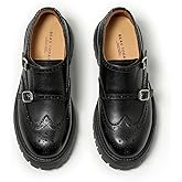 BEAU TODAY Chunky Loafers for Women, Women’s Leather Platform Loafers, Lug Sole Tassel Slip On Loafers Shoes Brogues Wingtip Casual Business Shoes Comfortable Dressy