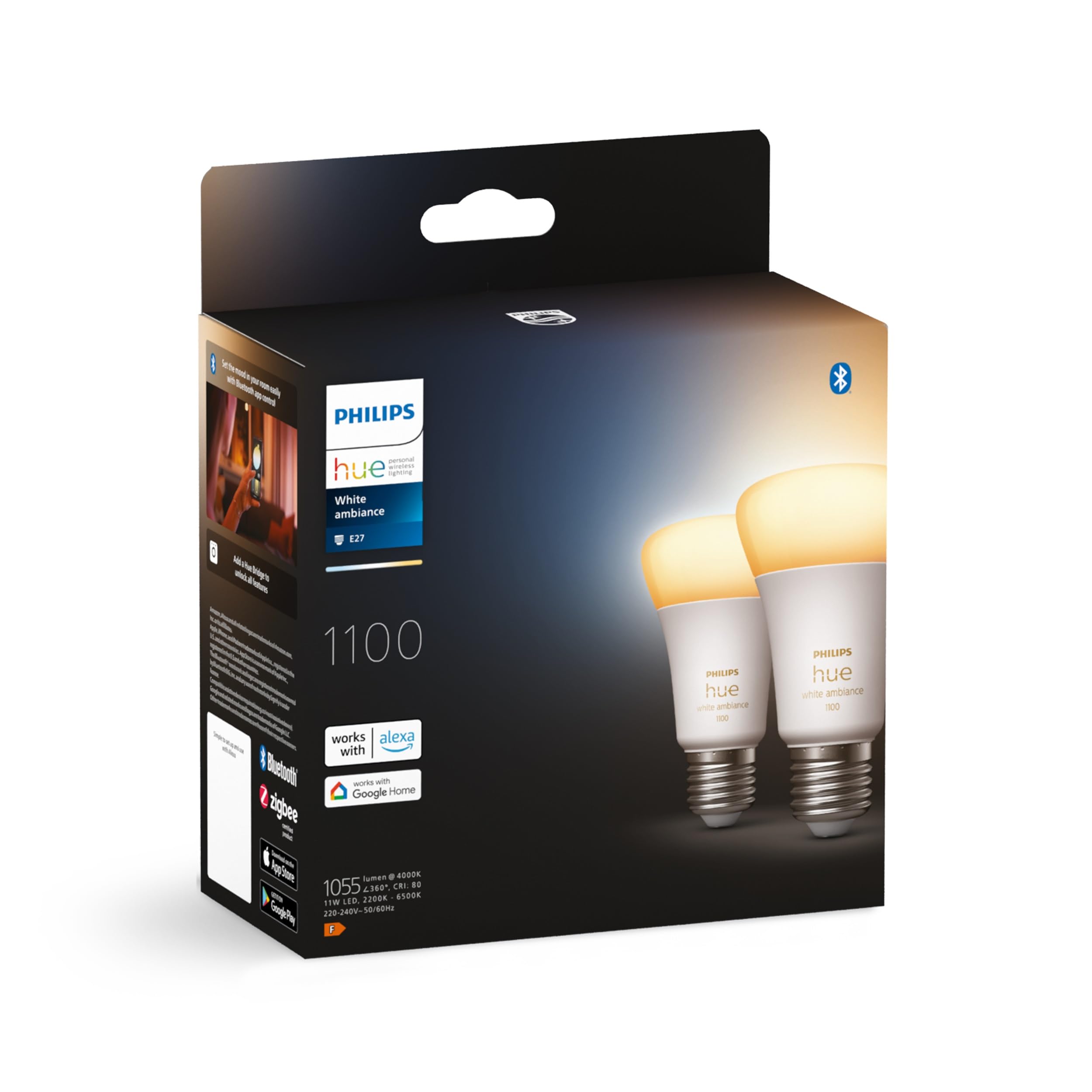 Philips Lighting Philips Hue White Ambiance, Ampoule Led Connectée E27 Équivalent 75W, Compatible Bluetooth, Pack De 2