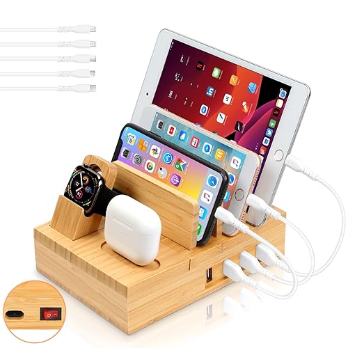 Bamboo Charging Station for Multiple Devices, OthoKing USB Ports