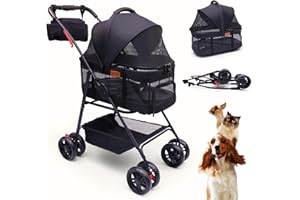 Bicystar Pet Stroller for Small Dogs Cats with Wheels, Detachable Carrier, Max Load 33 lbs, Easy Folding, Compact Portable, Dog Carriage & Stroller & Car Seat 3 in 1 Animal Stroller (Black)