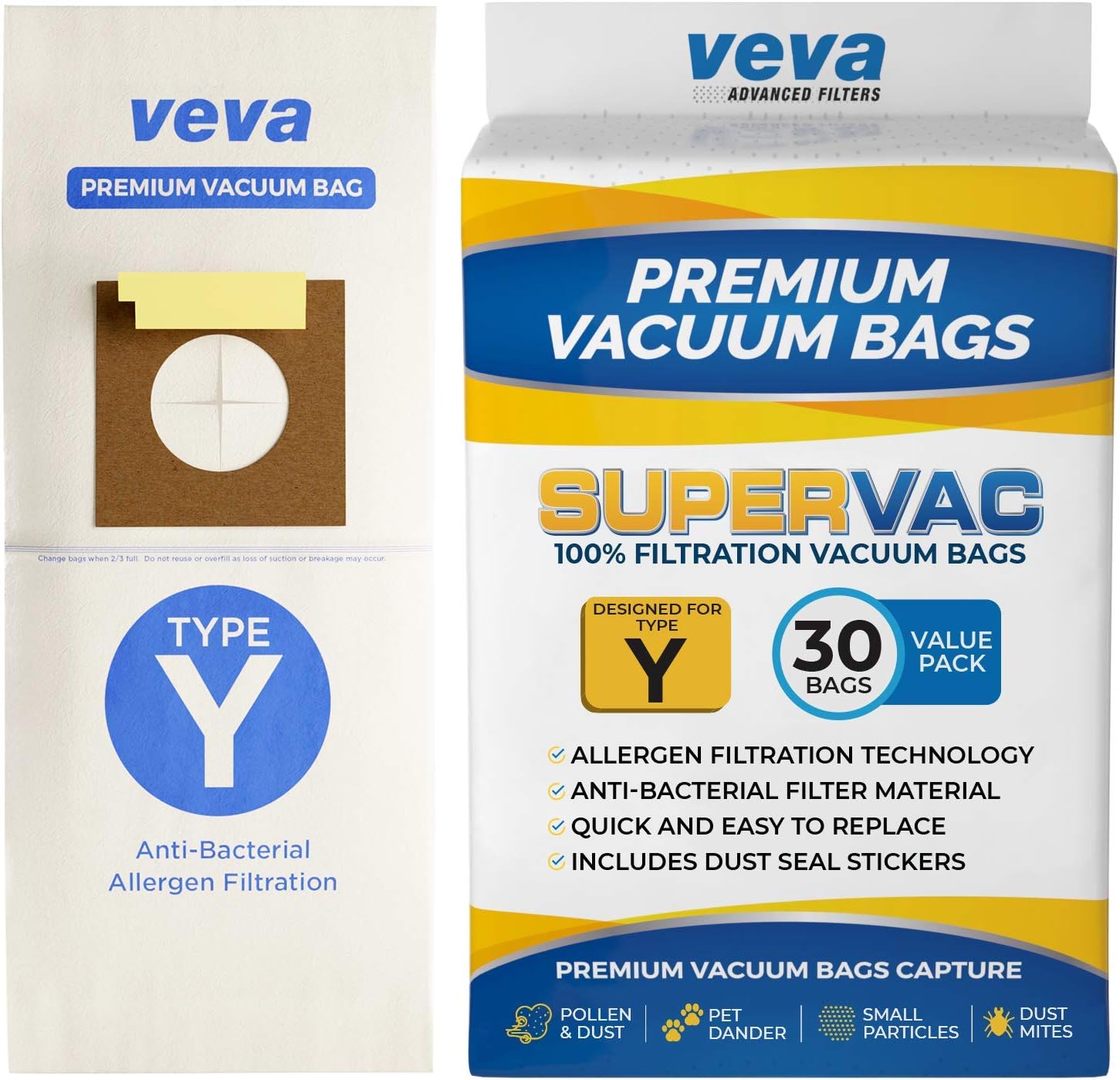 VEVA 30 Pack Premium SuperVac Vacuum Bags Type Y