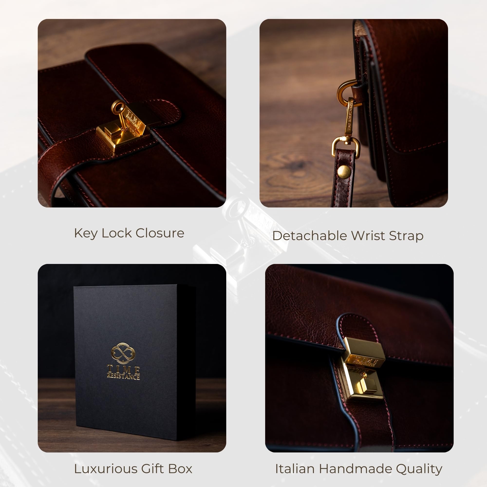 Time Resistance Leather Clutch - Men's Organizer Wrist Bag - Briefcase Handmade in Italy