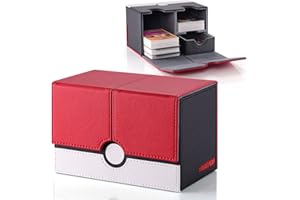 tombert Card Deck Box with 2 Dividers and a Dice Tray for MTG Cards, 380+ Card Storage Box Fits 150 Double Sleeved Cards for TCG CCG (Red &White)