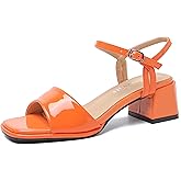 fereshte Women's Block Heel Sandals, Ankle Strap, Square Open Toe, 2 Inch Low Heels