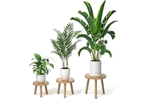 3-Pack Wood Plant Stands Indoor, Single Plant Stand for 6-12 Inch Pots, Mid-Century Modern Plant Stool, Tall Plant Stand for 
