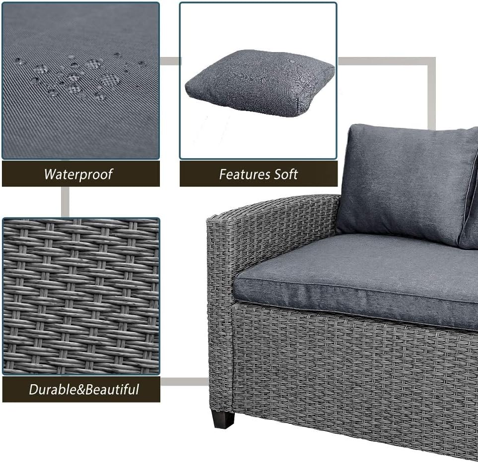 HCTT SHOW Patio Dining Table Set Outdoor Furniture PE Rattan Wicker Conversation Set All-Weather Sectional Sofa Set with Table & Soft Cushions (Brown（Gray) for Living Room,Outdoor Platform (Gray): Garden & Outdoor