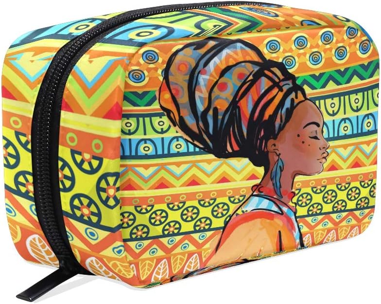 WowPrint Makeup Bag, Ethnic Aztec African Woman Travel Portable Clutch Cosmetic Toiletry Bags Makeup Pouch for Women Ladies Girls