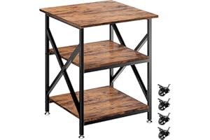 Ollieroo 3 Tier Printer Stand, Large Table with Wheels, Rolling Cart with Height Adjustable Middle Storage Shelf, 23.6 x 23.6 x 30.3 Inches Shelf for Home Office, Vintage Brown