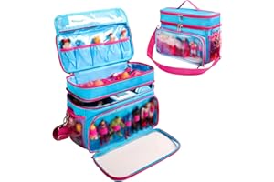 Tesuko Carrying Case Compatible with Toniebox Starter Set, Double Layer Storage Bag for Tonies Figures Characters, Portable Travel Organizer Case with Shoulder Strap for Tonies Box Headphones (Navy)