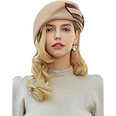 HIMESPORT Elegant Wool Felt Beret Hat for Women - Bowknot Decor, Winter Church Tea Party Fascinator, Wedding Cocktail Dress