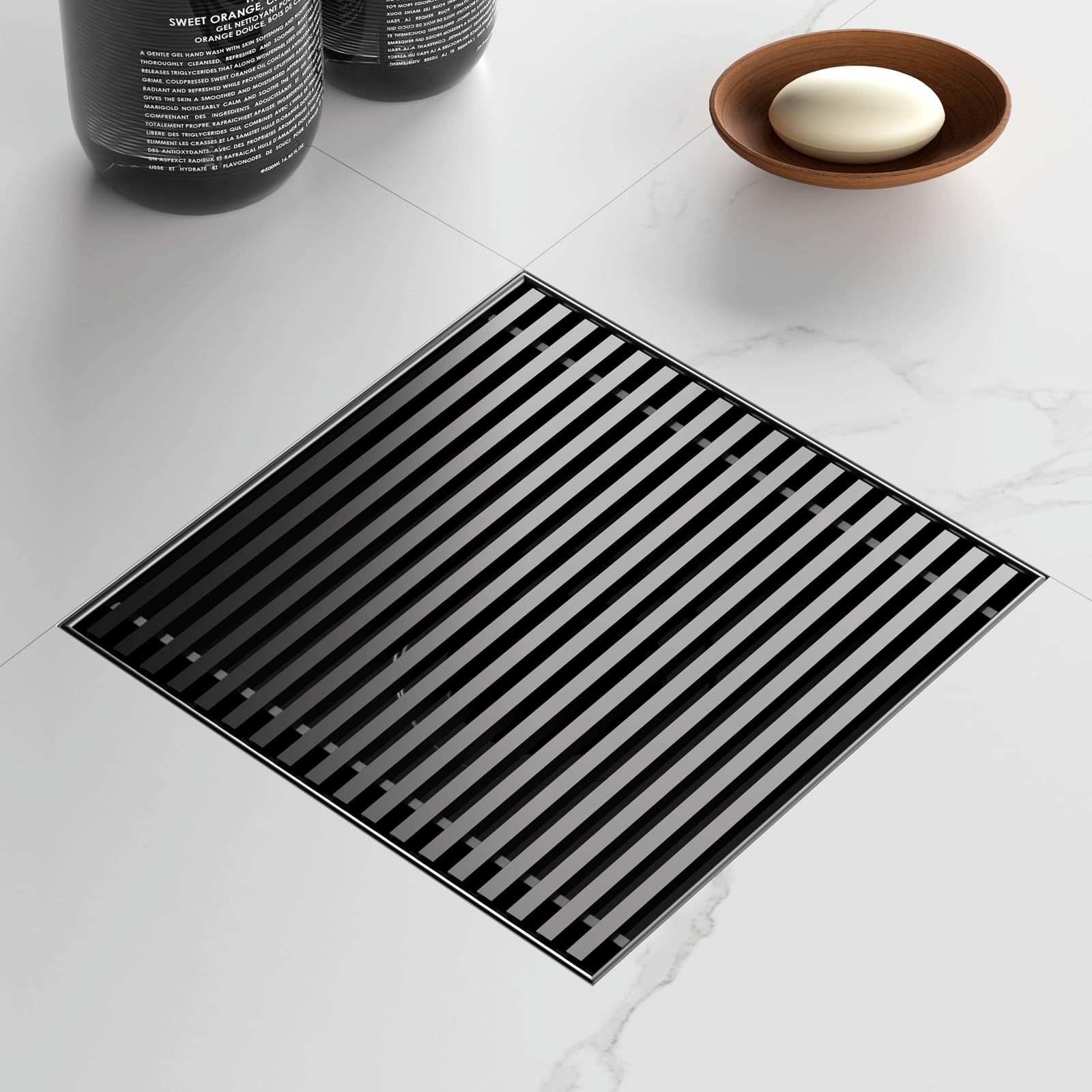 Photo 1 of Sharpeye 6 Inch Square Shower Drain with Removable Wedge Wire Pattern Grate, Matte Black 304 Stainless Steel Square Shower Floor Drain for Bathroom, CUPC Certified, with Hair Strainer