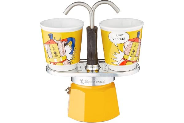 Bialetti - Mini Express Lichtenstein: Moka Set includes Coffee Maker 2-Cup (2.8 Oz), Yellow, Aluminium
