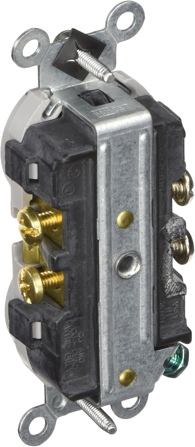 Leviton CR020-W 20-Amp, 125 Volt, Slim Body Duplex Receptacle, Straight Blade, Commercial Grade, Self Grounding, White - Electrical Outlets - 