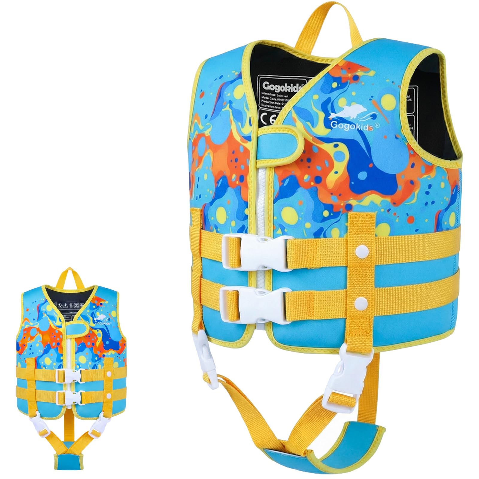 Gogokids Toddler Swim Vest, Kids Float Jacket with Dual Adjustable Strap, Child Swimming Pool Vest for 1-5 Years Swimming Learning