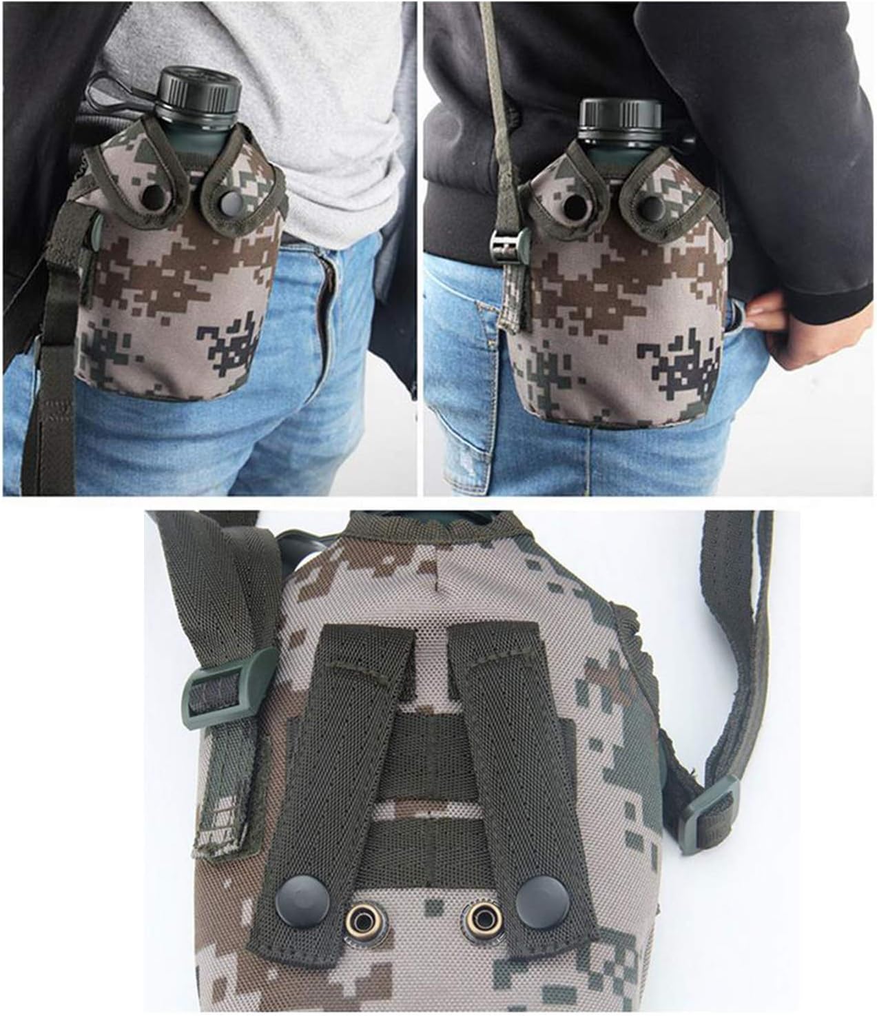 Jadedragon Military Canteen Water Bottle, Aluminium Water Canteen Reinforced Nylon Cover Belt Holster, Capacity 1/1.5/2/2.5/3L Portable Water Bottles with Shoulder Strap