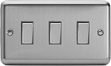 Varilight Triple Light Switch 2-Way Twin Plate Matt Chrome Brushed Steel Rockers view 1