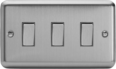 Varilight Triple Light Switch 2-Way Twin Plate Matt Chrome Brushed Steel Rockers