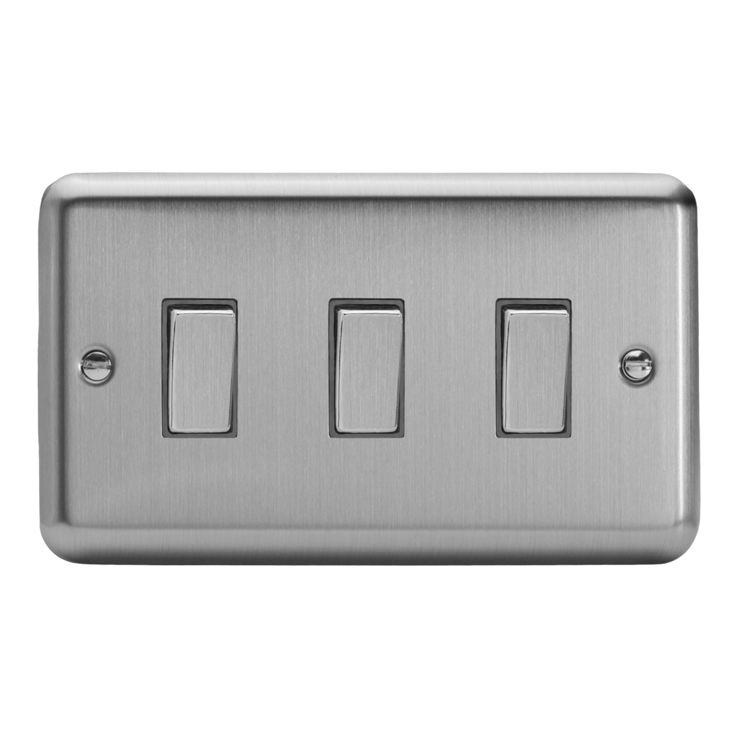Varilight Triple Light Switch 2-Way Twin Plate - Value Matt Chrome With Brushed Steel Rockers