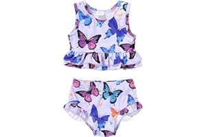 YOUNGER TREE Toddler Baby Girls Summer Swimsuit Sleeveless Striped Swimwear Two-Piece Suit Beach Bikini