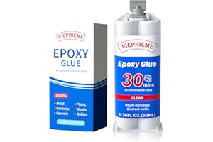 Flinemon Clear Epoxy Glue Waterproof 1.76 oz, 2 Part Epoxy Resin, Plastic Super Glue, Plastic Glue Heavy Duty, Epoxy Glue for Plastic, Metal, PVC, Ceramic, Tile, Leather, Wood Filler (1)