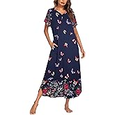 Ekouaer Long Nightgown Women's Loungewear Short Sleeve Sleepwear Full Length Sleep Shirt with Pockets