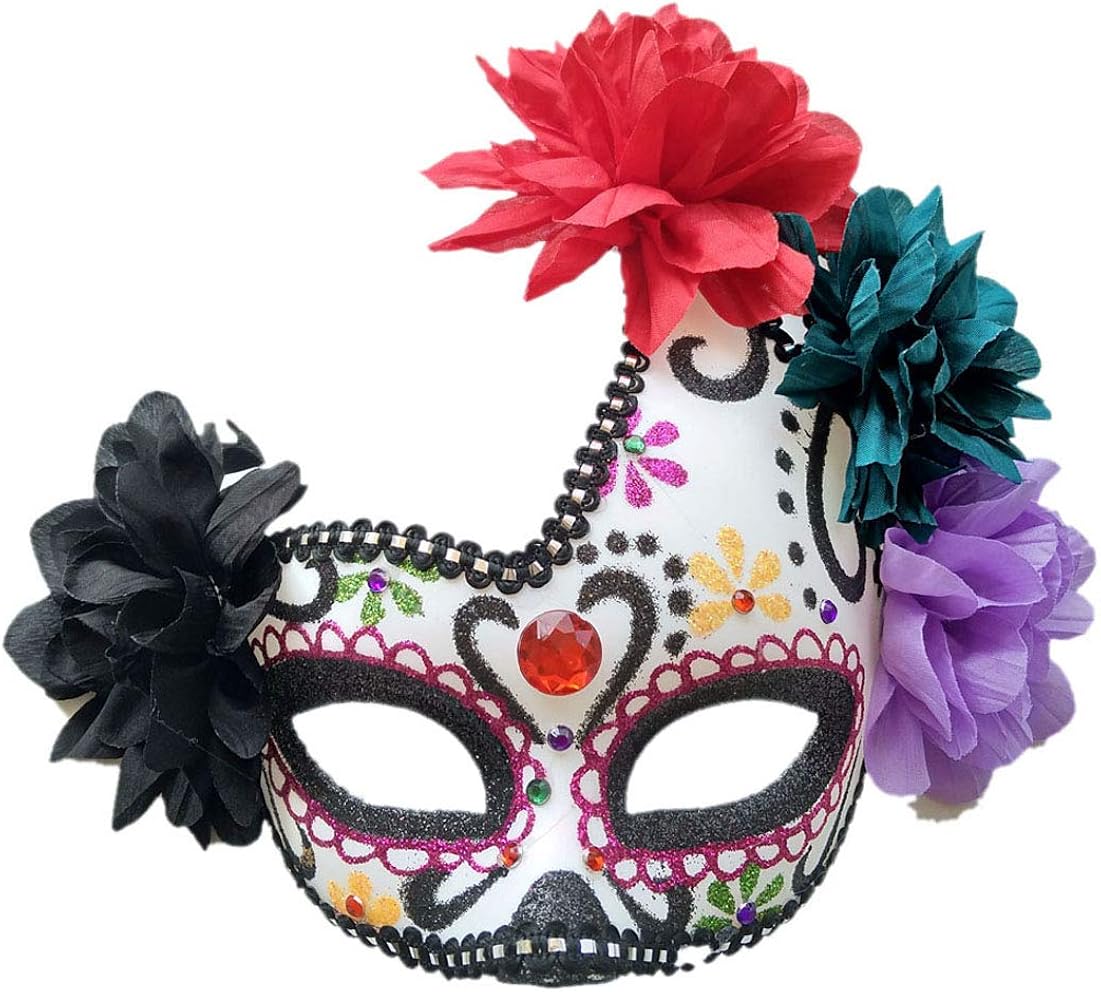 Biruil Women's Day of The Dead Mask Sugar Skull Half Face