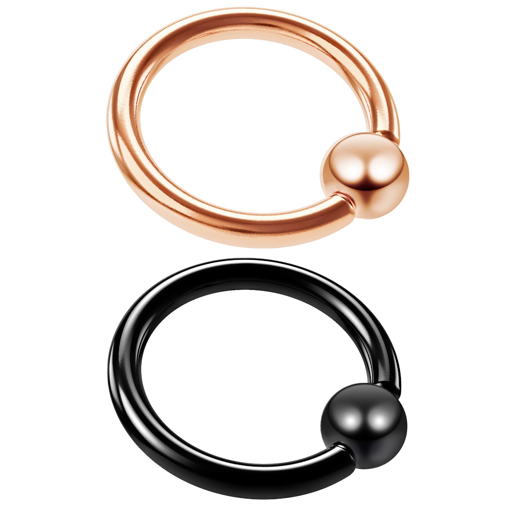 2pc 14 Gauge Captive Bead Ring Rose Gold Black Anodized Hypoallergenic Septum Bar Earring 10mm