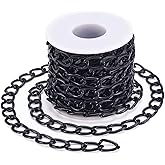 Boutigem 16.4 Feet Black Aluminum Curb Chains 16x11mm Unwelded Oval Faceted Link Chain Black Cut Craft Chain Twisted Chain Links Metal Jewelry Craft Chain for DIY Necklace Bracelet Jewelry Making
