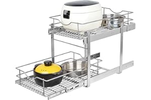 2 Tier Pull Out Cabinet Organizer, (11½"W x 22" D) Soft Close Pull Out Drawer, Individual Slide Out Drawer Organizer, Pull Ou