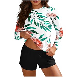 Rash Guard Swimsuit Women Two Piece UPF 50+ Long Sleeve Bathing Suit Sun Protection Swimsuits with Boyshorts