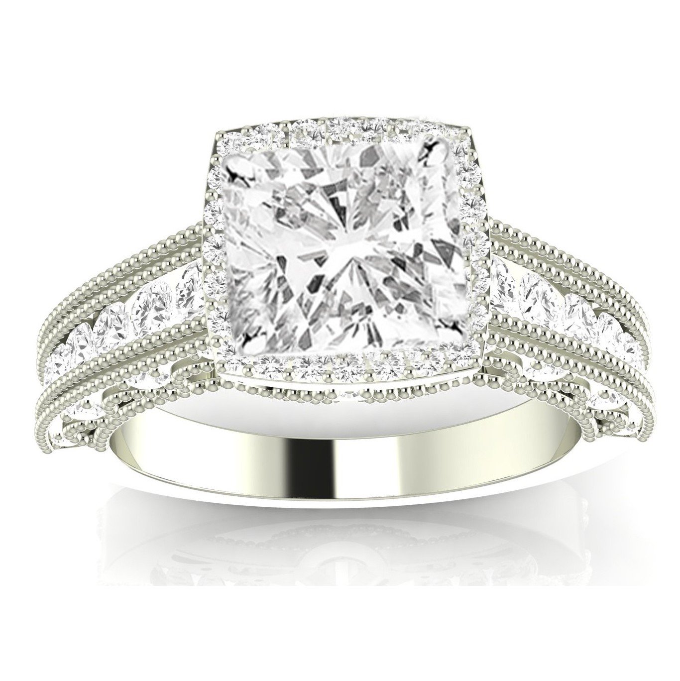 1.49 Carat t.w. Cushion Modified Vintage Halo Style Channel Set Round Brilliant Diamond Engagement R