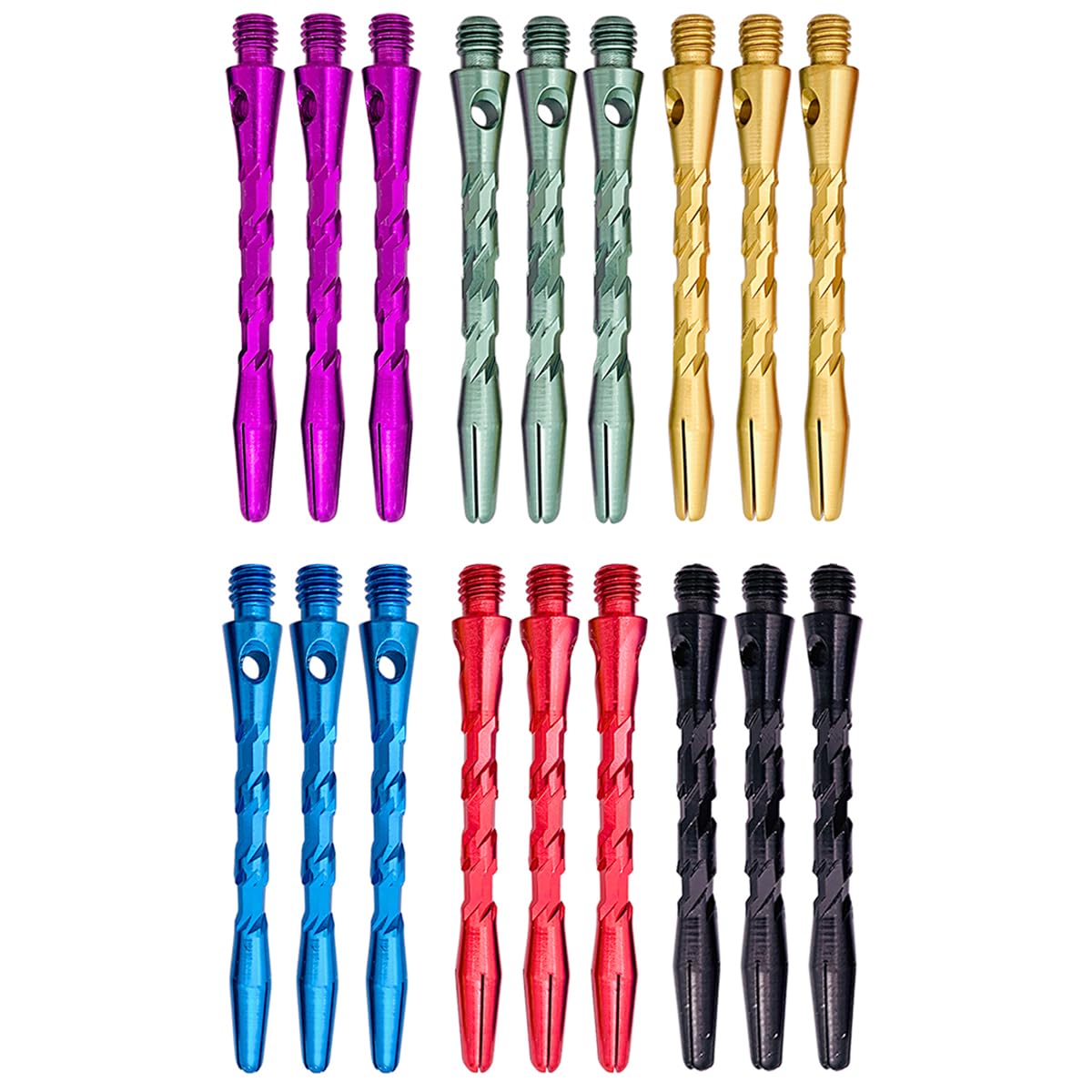 BIPY 18PCS Dart Shafts Aluminium 2BA Darts Stems Colored Dart Pole Metal Throwing Medium Shaft Pack 6 Colors Standard 2BA Carved Design Dart Accessories Aluminum