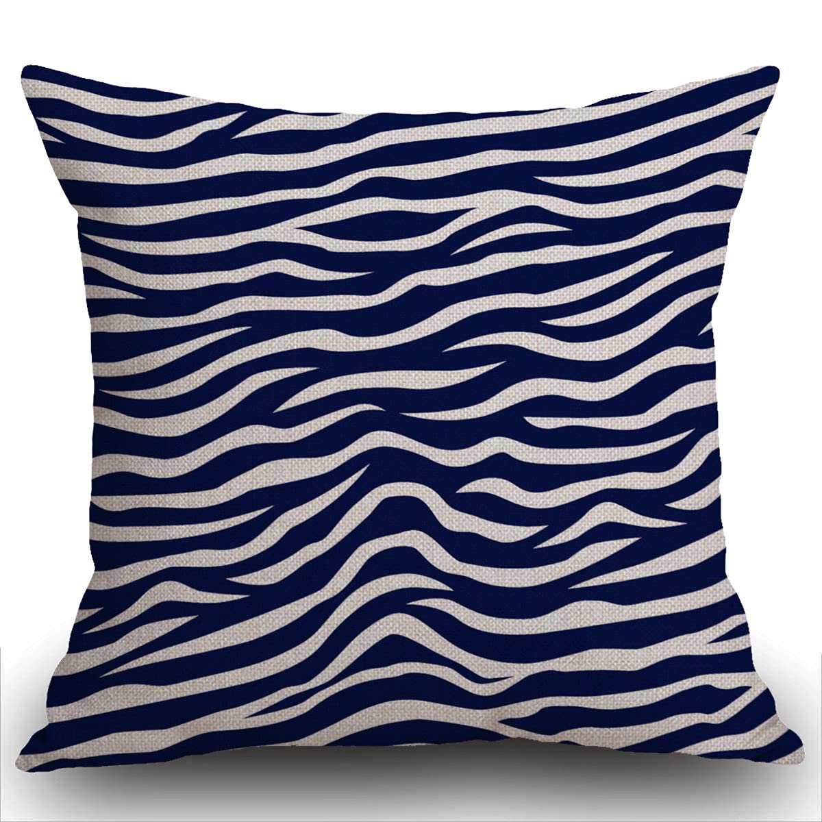 Smooffly Zebra Stripe Cushion Cover, Outdoor Cushion,Navy Blue and White Animal Print Wave Texture Vibrant Throw Pillow Case Decorative for Living Room Sofa Bed,45cmx45cm 18x18 inch